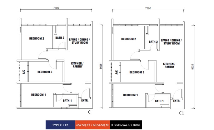 Type C floor plan showing the room layout and dimensions